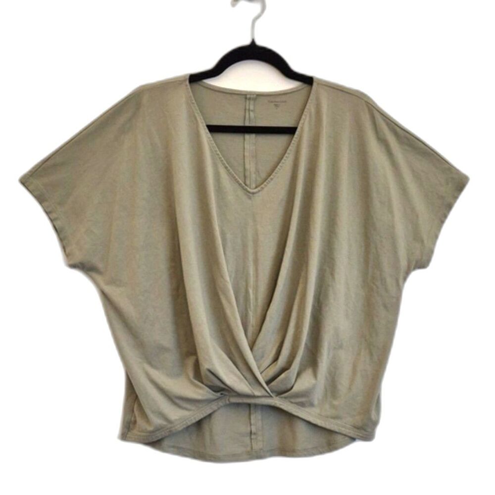 Garnet Hill Organic Cotton Tencel Olive Green Top Tee S Twist Front Dolman Sleev